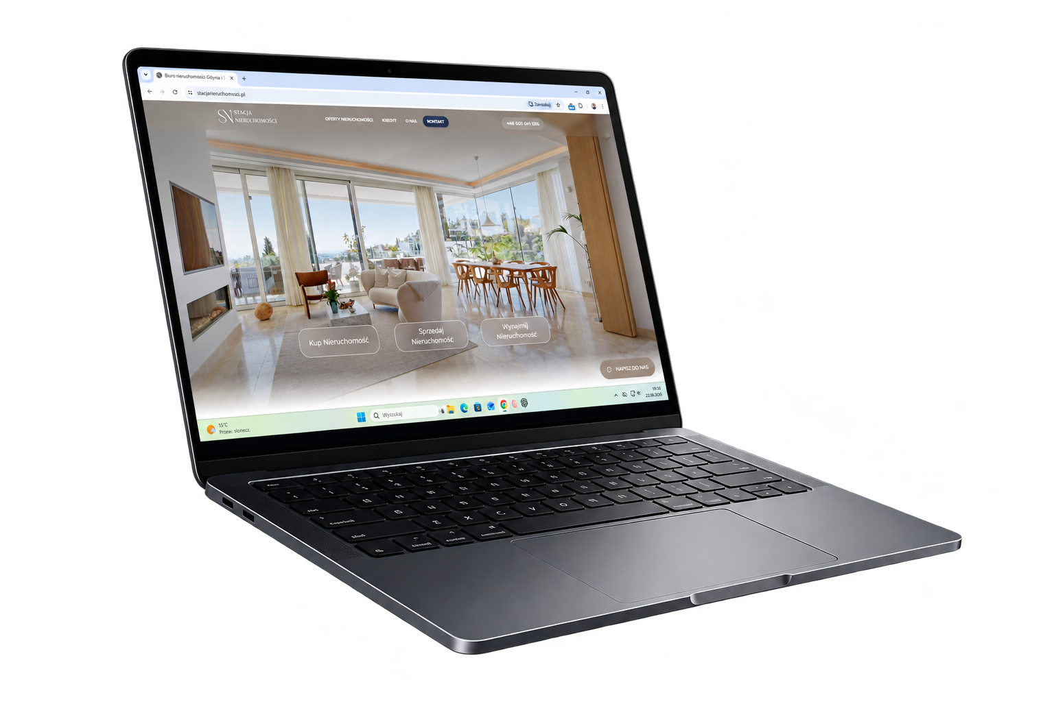 Strona Stacja Nieruchomości wyświetlona na ekranie laptopa